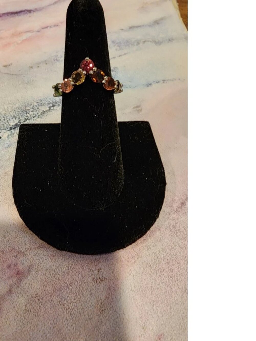 Chevron Multi - Tourmaline Rhodium Over Sterling Silver Ring - Size 6
